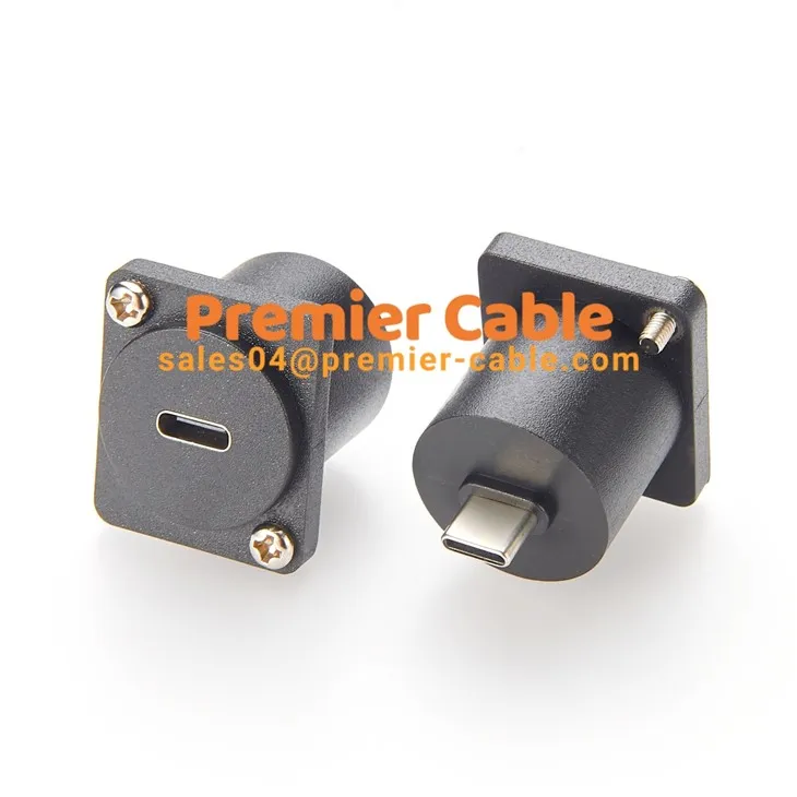 Adapter Connector USB-C Receptacle To USB 3.1 Type-C Plug Panel Flange Mount