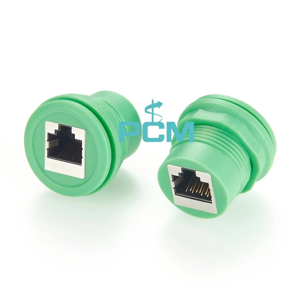 Profinet Cat5 RJ45 8P8C Female Feed Through Round Panel Mount Connector Rear Thread Installation